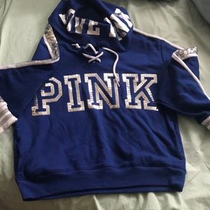 Pink bling lace up sweatshirt